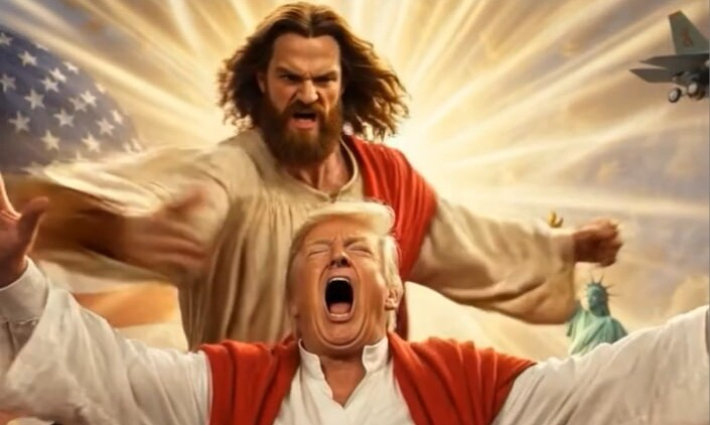 예수가 된 트럼프, 따귀 맞는 트럼프[어텐션 뉴스]