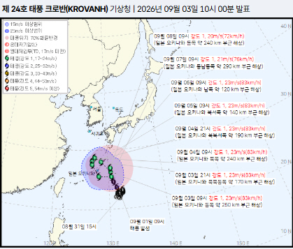 [태풍경로]24호 태풍 크로반, 오키나와 향해 북서진…한반도 비껴간다