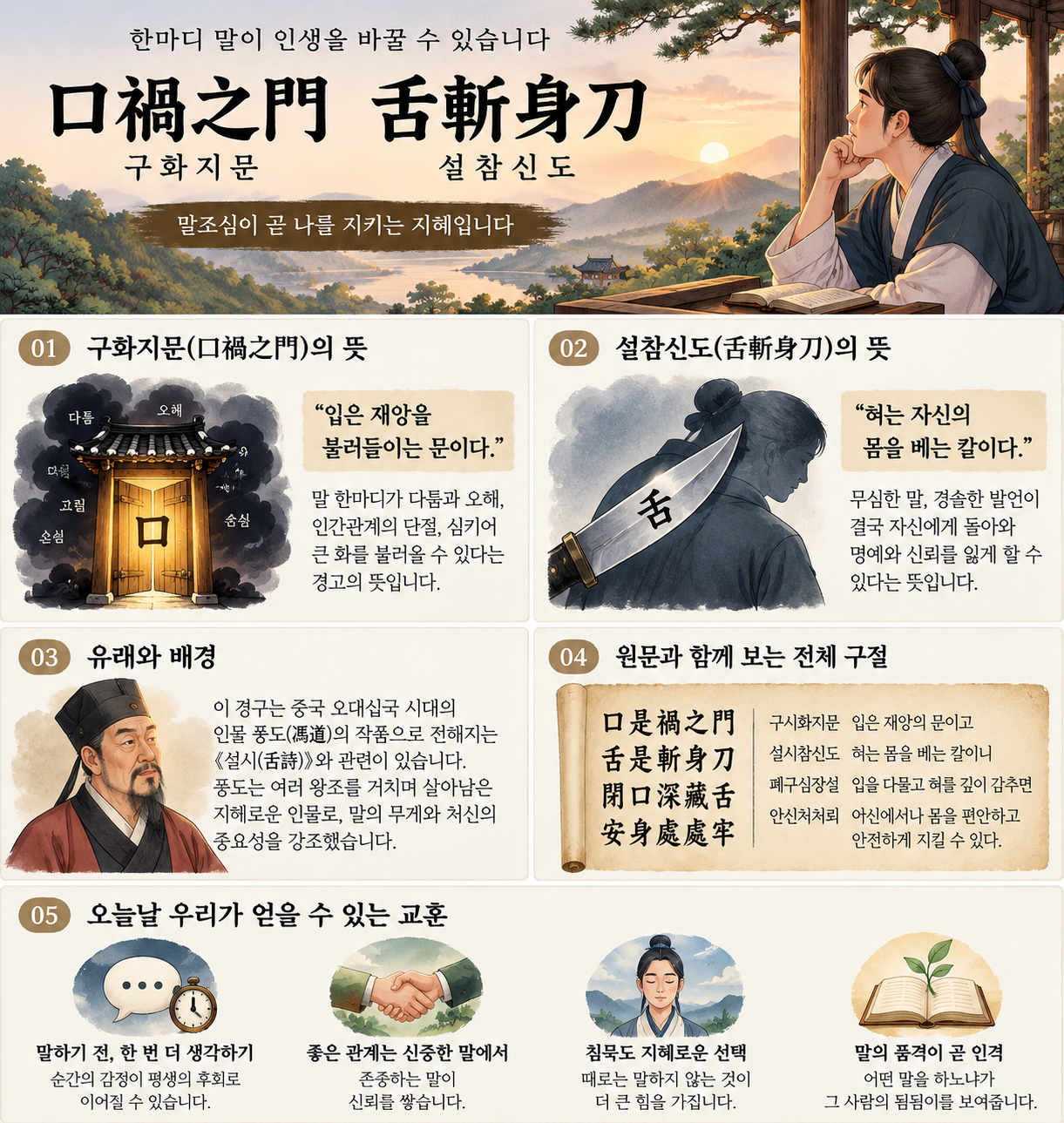 대화의 결과와 신중한 언어생활을 설명하는 그림