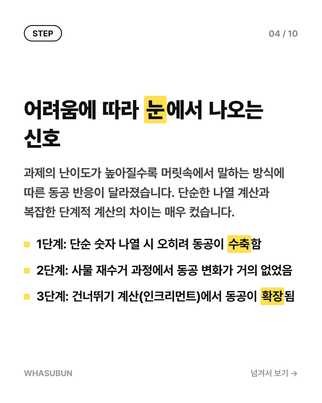 속삭임 vs 소리냄: 동공 크기 변화 과학 카드뉴스 4