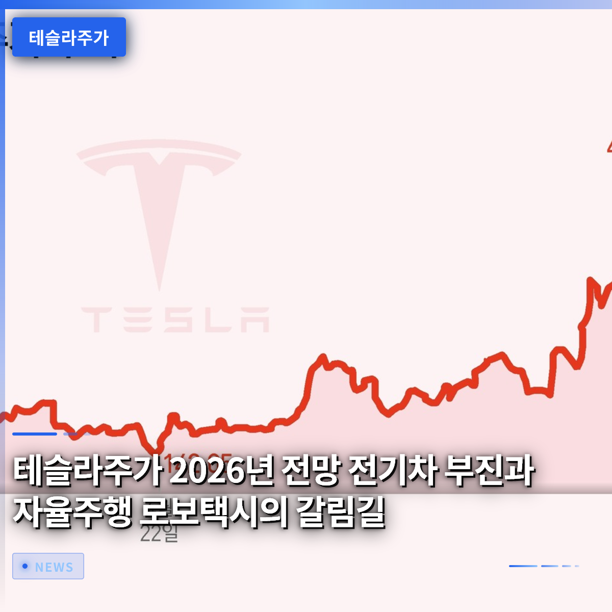 테슬라주가 2026년 전망 전기차 부진과 자율주행 로보택시의 갈림길