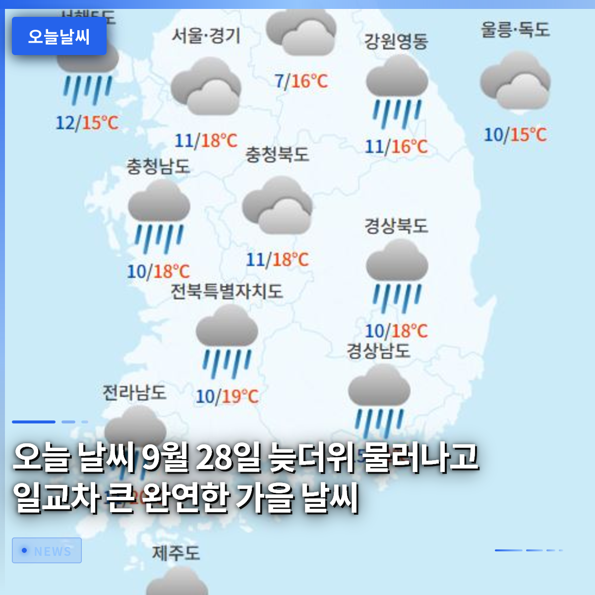 本日の天気 9月28日 残暑が去り、昼夜の温差が大きい典型的な秋の天気